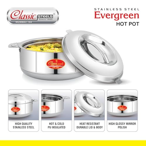Classic Steels Evergreen Insulated Stainless Steel Casserole - 2500 ML | Heat Resistant Lid Durable Construction | Ideal for Hot and Cold Foods - Image 4
