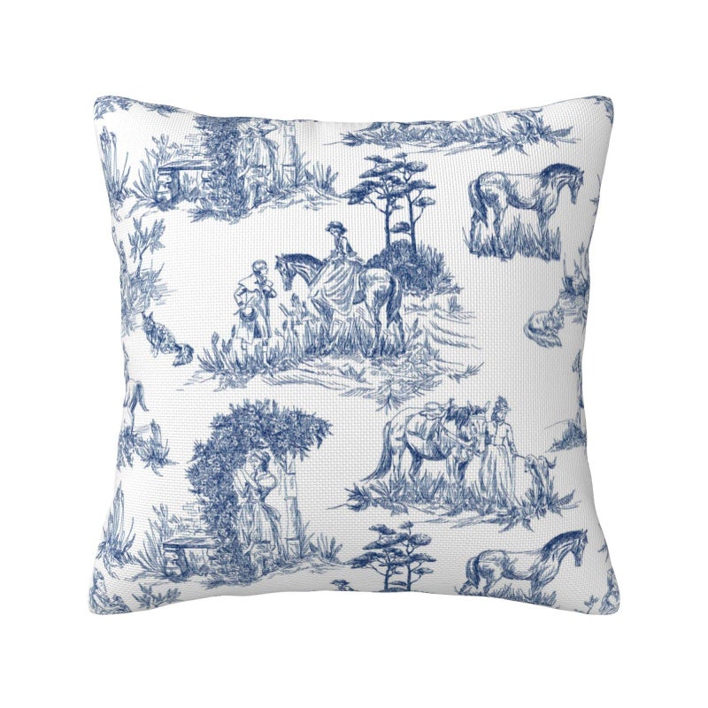 CALHogar Toile Pillow CoversFrench Country DecorVintage Pillow caseCoastal Grandma DecorBlue and White Pillow CoverHorse Pillow CoverTrendy Throw Pillow Cover18  18 Inches