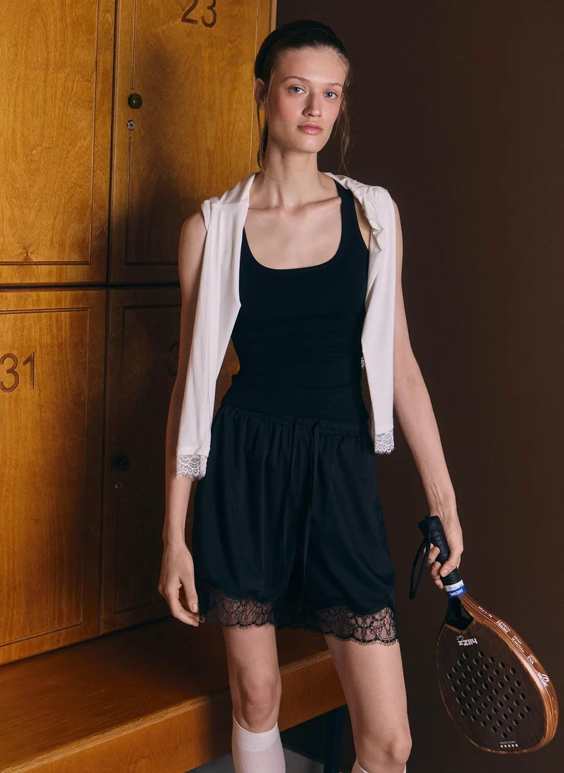 Lichi  Top with wide straps and lace insert at the back for Women | Best Price UAE