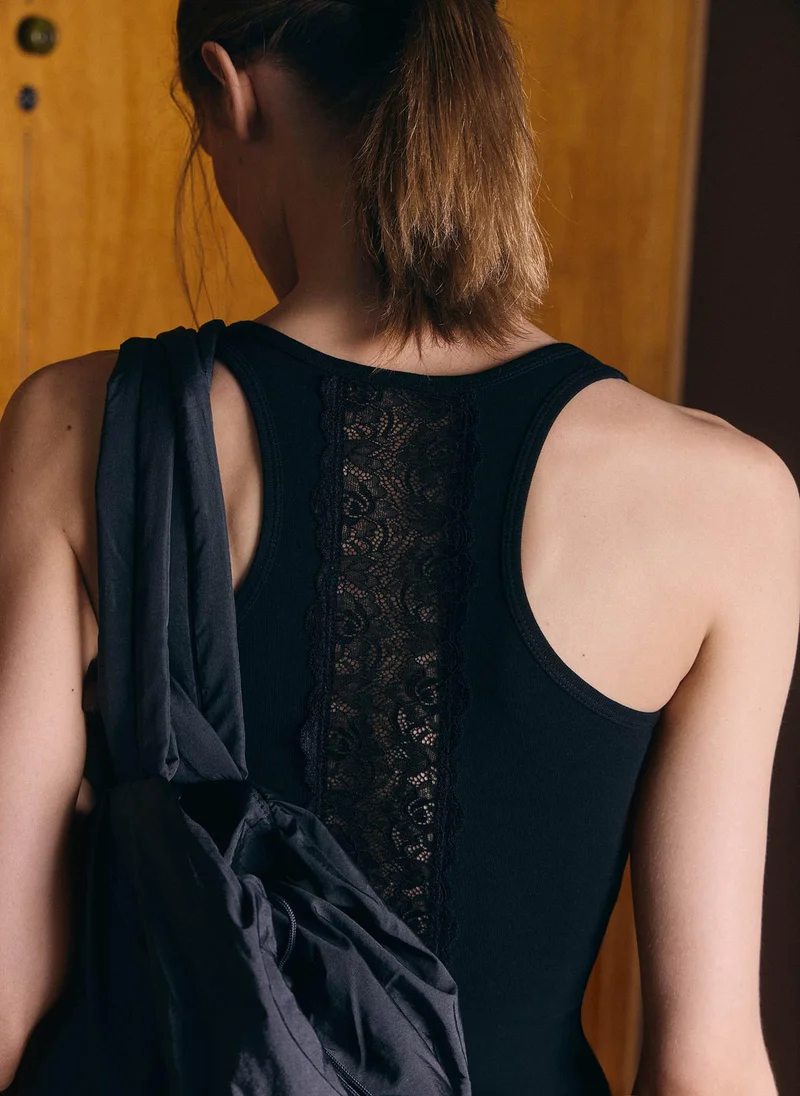 Lichi  Top with wide straps and lace insert at the back for Women | Best Price UAE