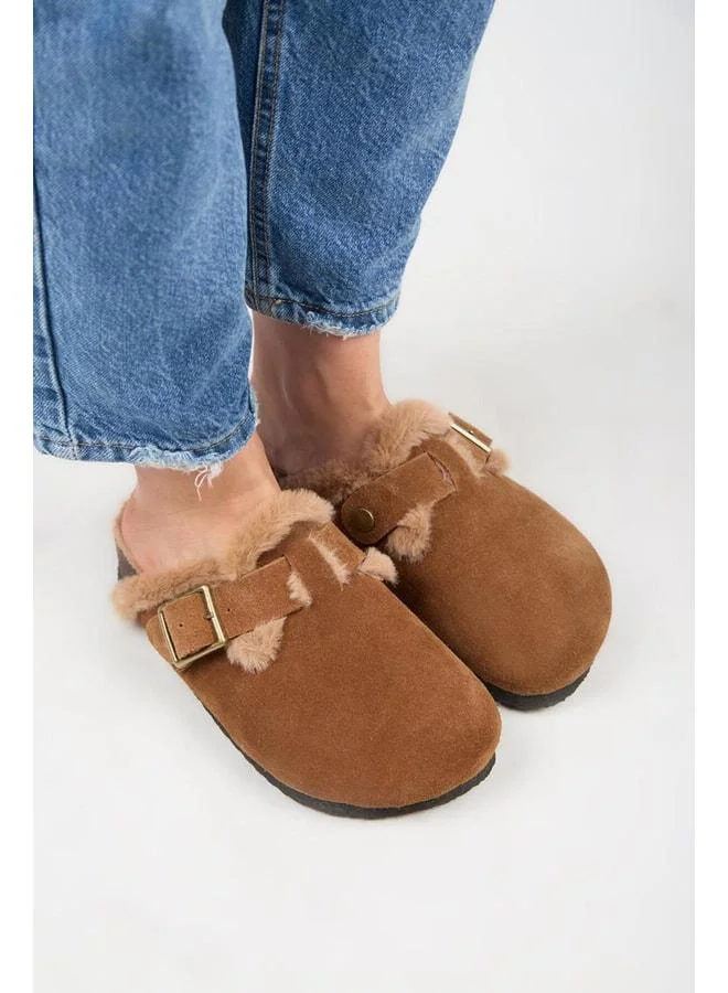 Manijero  Zeta 2 Furry Women's Genuine Leather Belted Buckle Sabo Taba Slipper. for Women | Best Price UAE