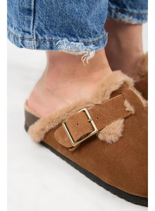 Manijero  Zeta 2 Furry Women's Genuine Leather Belted Buckle Sabo Taba Slipper. for Women | Best Price UAE