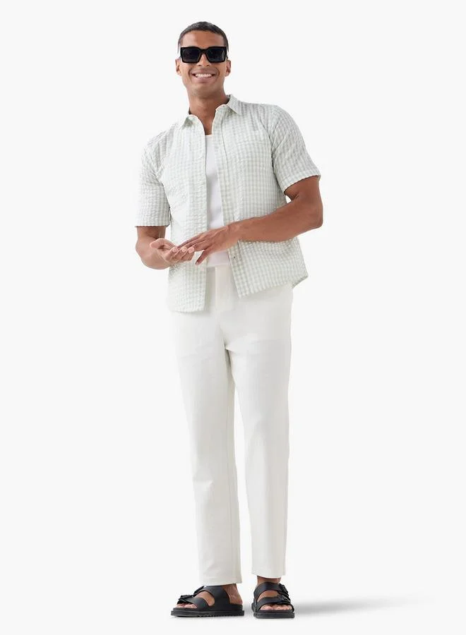 Splash FAV Regular Fit Checked Seersucker Shirt with Collar
