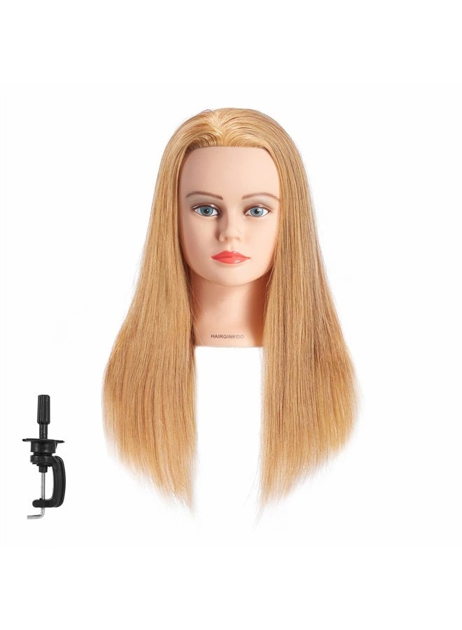 Hairginkgo Mannequin Head 20"-22" 100% Human Hair Manikin Head Hairdresser Training Head Cosmetology Doll Head for Styling Dye Cutting Braiding Practice with Clamp Stand (91812W2714) - Image 1