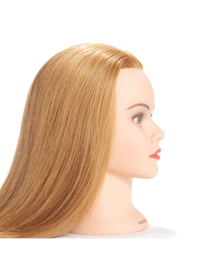 Hairginkgo Mannequin Head 20"-22" 100% Human Hair Manikin Head Hairdresser Training Head Cosmetology Doll Head for Styling Dye Cutting Braiding Practice with Clamp Stand (91812W2714) - Image 4