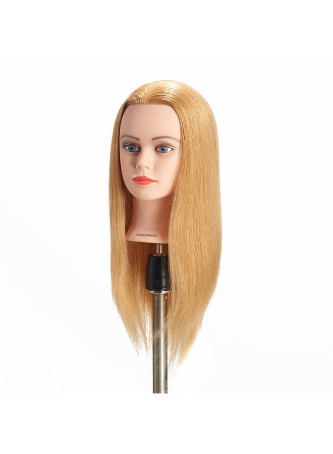 Hairginkgo Mannequin Head 20"-22" 100% Human Hair Manikin Head Hairdresser Training Head Cosmetology Doll Head for Styling Dye Cutting Braiding Practice with Clamp Stand (91812W2714) - Image 3