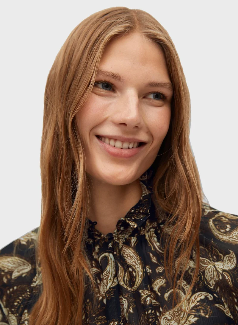 MANGO Balloon Sleeve Paisley Print Top