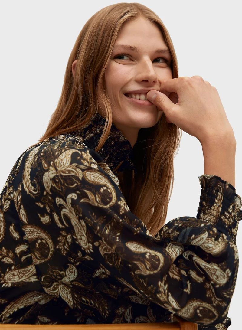 MANGO Balloon Sleeve Paisley Print Top