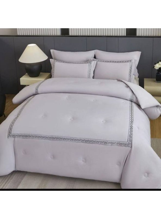 Luxury Soft Cotton Embroidered & Tufted King Size Duvet Cover Set – 6 Pieces Bedding Set with Fitted Sheet & Pillowcases (220×240 cm)