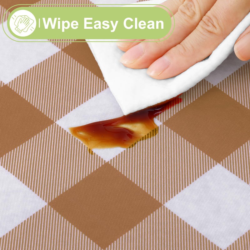 Smiry Plastic Table Cloth, Waterproof Vinyl Tablecloth with Flannel Backing, Wipeable Buffalo Plaid Table Cover for Dining, Indoor and Outdoor (Brown & White, 60" Round) - Image 3