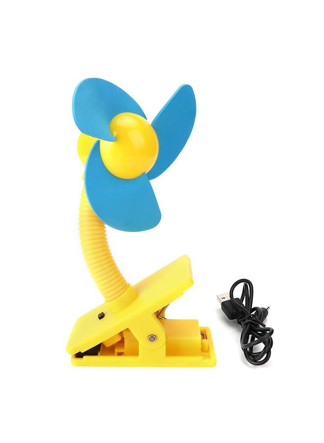 إسكدنيا Portable Battery USB Power Supply Baby Mulitpurpose Mini Fan (Yellow Clip Blue Blades) - Image 1