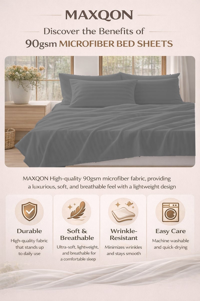 ماكسكون طقم ملاية سرير مايكروفايبر فاخر مكوّن من 3 قطع – ملاية مسطحة مقاس (230×255 سم) مع 2 كيس وسادة (50×75 سم) – ناعم جداً، قابل للتنفس، ومقاوم للتجاعيد – مناسب لأسرة الكوين والكينج – مثالي للاستخدام المنزلي والفندقي - Image 4