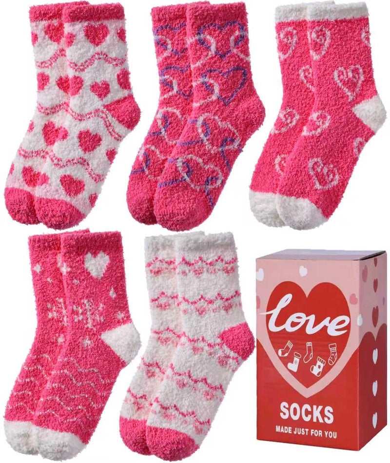 LINEMIN Womens Fuzzy Socks Cozy Fluffy Winter Slipper Warm Thick Fleece Soft Home Sleeping Socks (Pink Heart-shaped) - Image 1