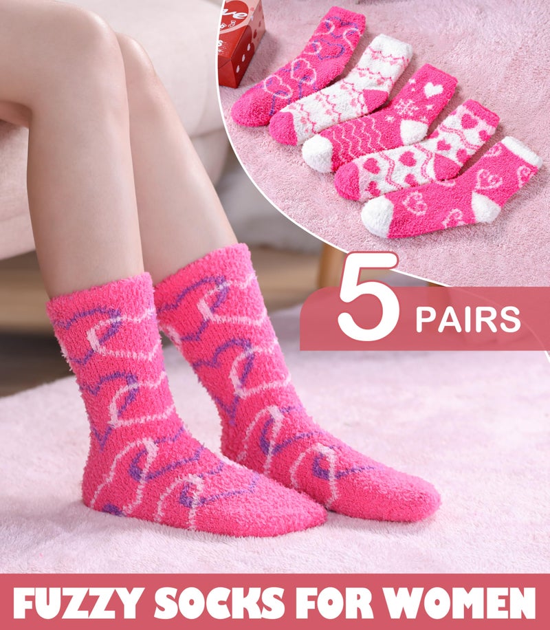 LINEMIN Womens Fuzzy Socks Cozy Fluffy Winter Slipper Warm Thick Fleece Soft Home Sleeping Socks (Pink Heart-shaped) - Image 3