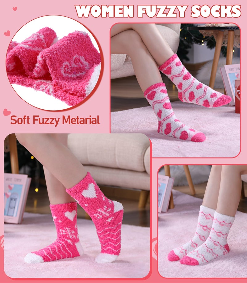 LINEMIN Womens Fuzzy Socks Cozy Fluffy Winter Slipper Warm Thick Fleece Soft Home Sleeping Socks (Pink Heart-shaped) - Image 2