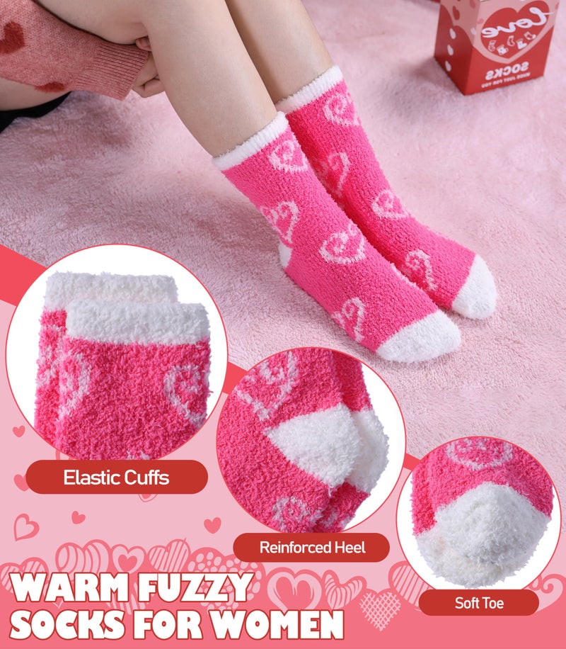 LINEMIN Womens Fuzzy Socks Cozy Fluffy Winter Slipper Warm Thick Fleece Soft Home Sleeping Socks (Pink Heart-shaped) - Image 4
