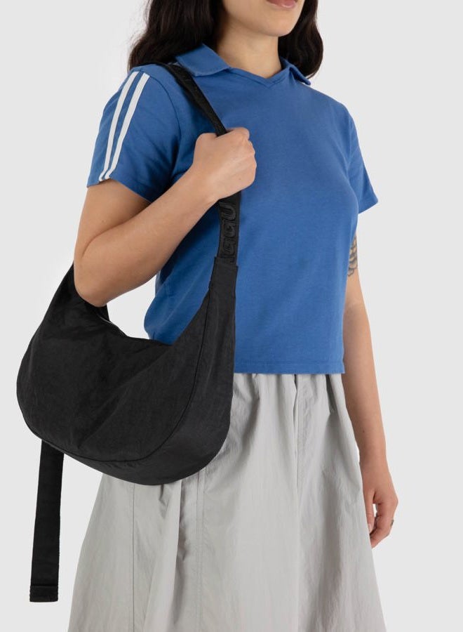 BAGGU Medium Nylon Crescent Bag - Black, Black, Medium Nylon Crescent Bag - Image 2