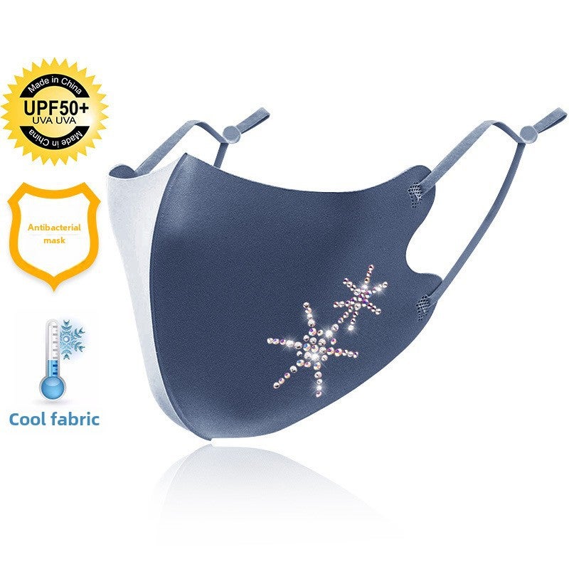 Adjustable Rhinestone Ice Silk Mask Breathable Cool dark blue starfish 