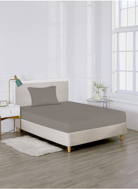 Single Plain Fitted Elastic Bedsheet with 1 Pillow Case 90 x 190 Cm Grey