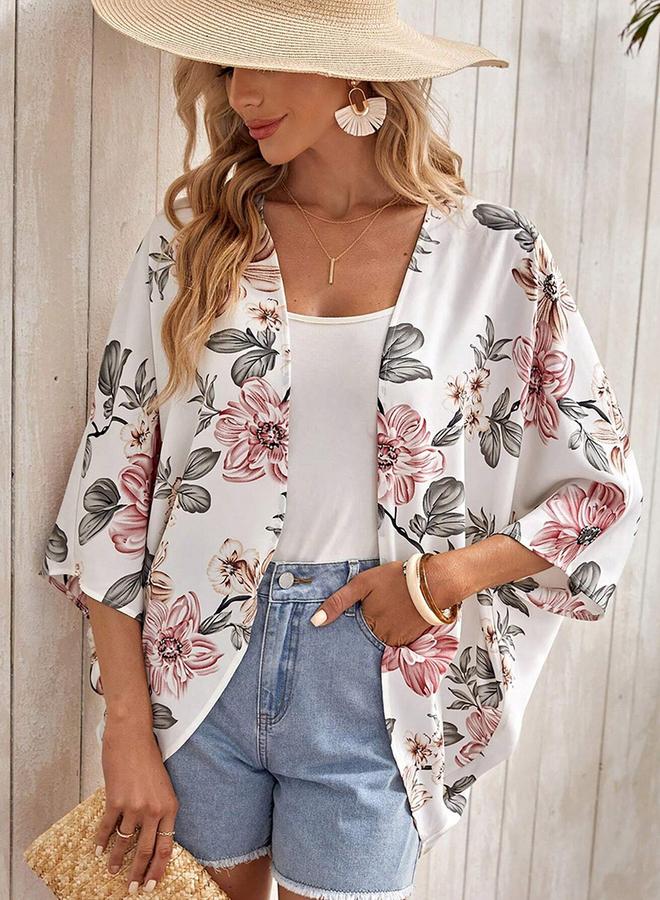Take Two Women Floral Print 3/4 Sleeve Kimono - Image 1