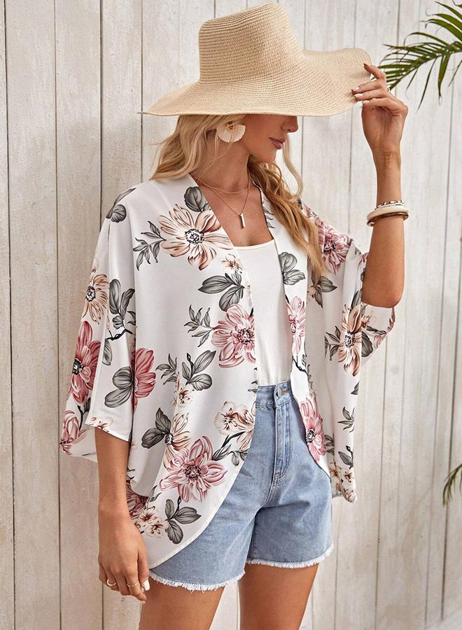 Take Two Women Floral Print 3/4 Sleeve Kimono - Image 3
