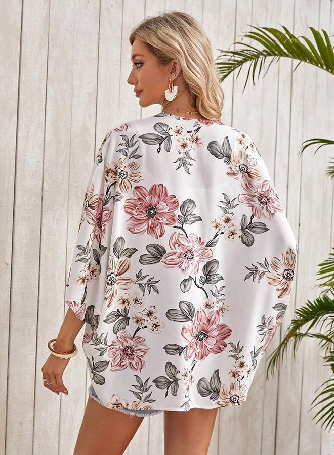 Take Two Women Floral Print 3/4 Sleeve Kimono - Image 2