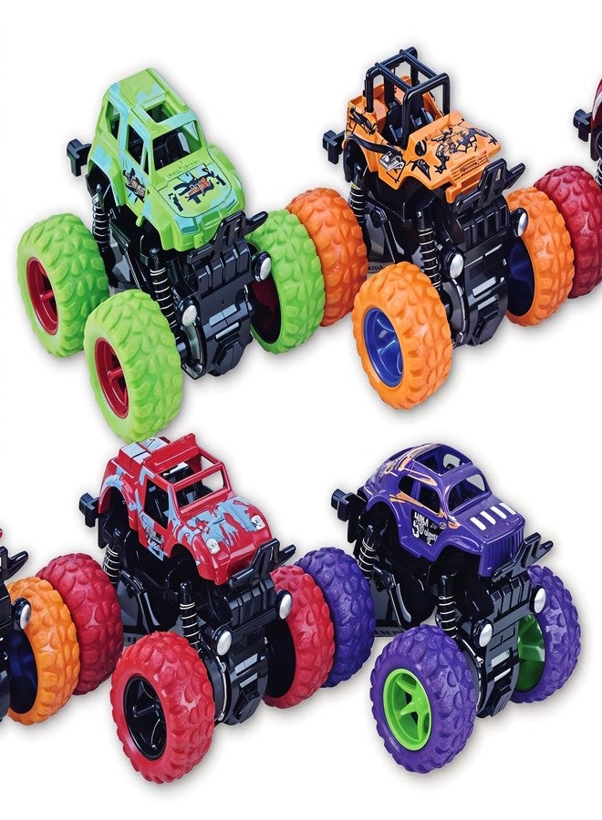 TodFod 4x4 Big Wheel Monster Truck Toy Cars – Set of 4 Pull Back Action Vehicles, 1:48 Scale, Purple Body with Green Wheels, Rugged Off-Road Design for Boys & Girls Ages 3+ - Image 1