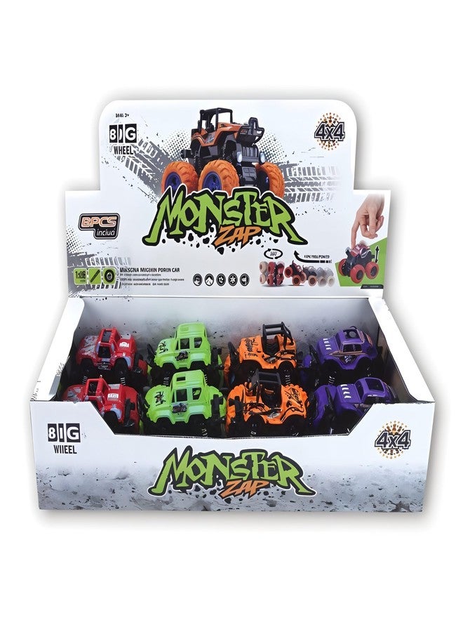 TodFod 4x4 Big Wheel Monster Truck Toy Cars – Set of 4 Pull Back Action Vehicles, 1:48 Scale, Purple Body with Green Wheels, Rugged Off-Road Design for Boys & Girls Ages 3+ - Image 3