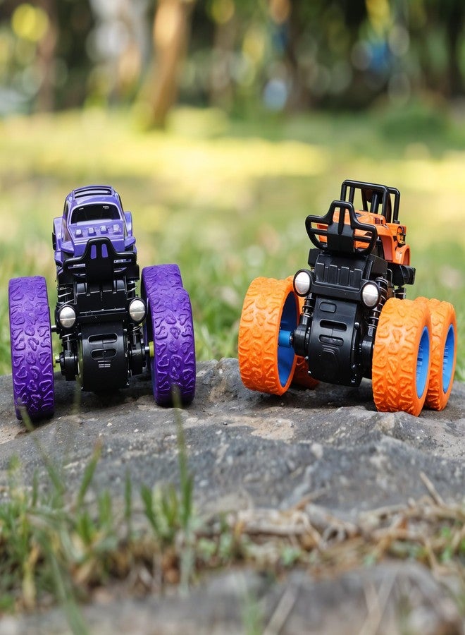 TodFod 4x4 Big Wheel Monster Truck Toy Cars – Set of 4 Pull Back Action Vehicles, 1:48 Scale, Purple Body with Green Wheels, Rugged Off-Road Design for Boys & Girls Ages 3+ - Image 2