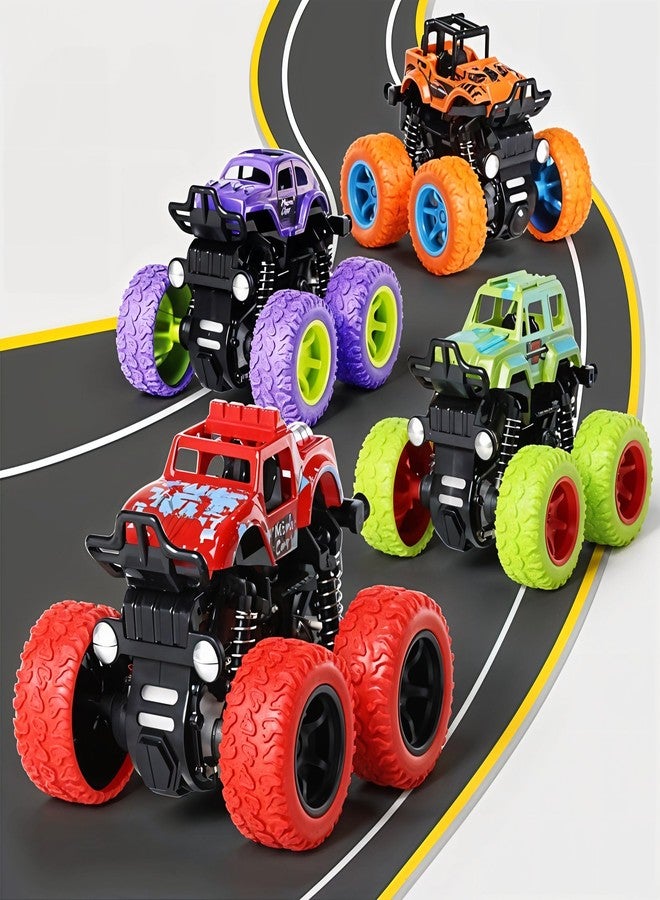 TodFod 4x4 Big Wheel Monster Truck Toy Cars – Set of 4 Pull Back Action Vehicles, 1:48 Scale, Purple Body with Green Wheels, Rugged Off-Road Design for Boys & Girls Ages 3+ - Image 4