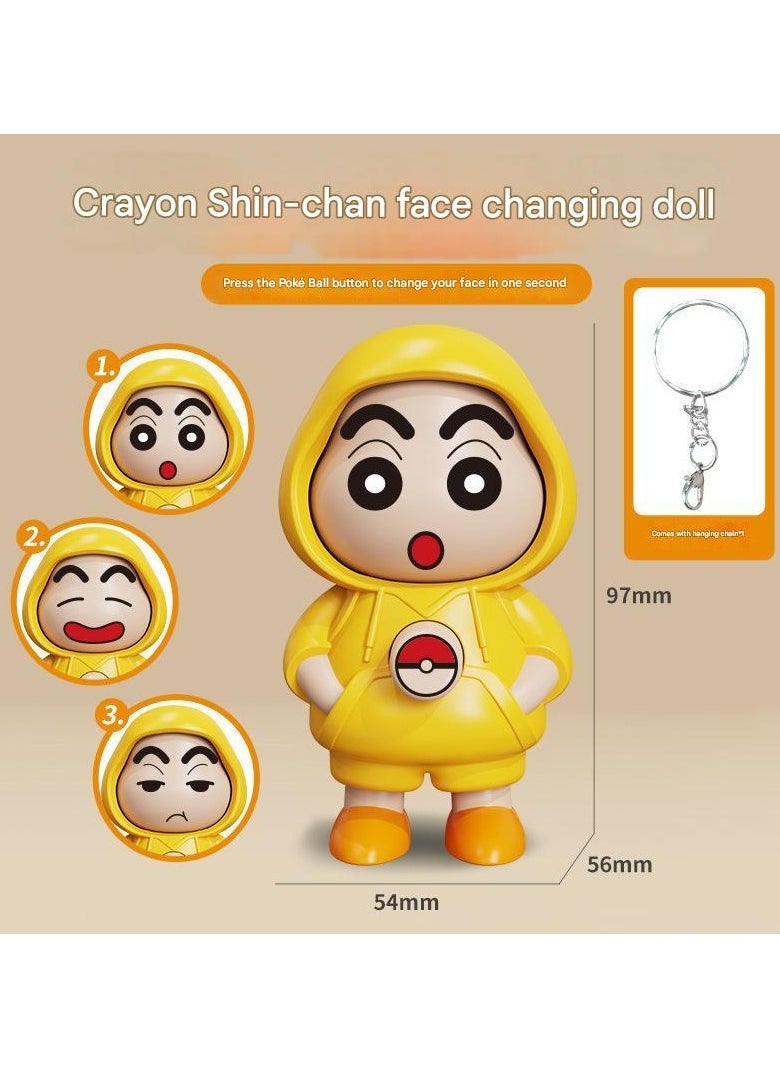 Generic - Crayon Shinchan x Pikachu 3-in-1 Transforming Keychain Toy - Press Poké Ball to Switch Faces, Gift for Kids/Anime Fans - Image 1