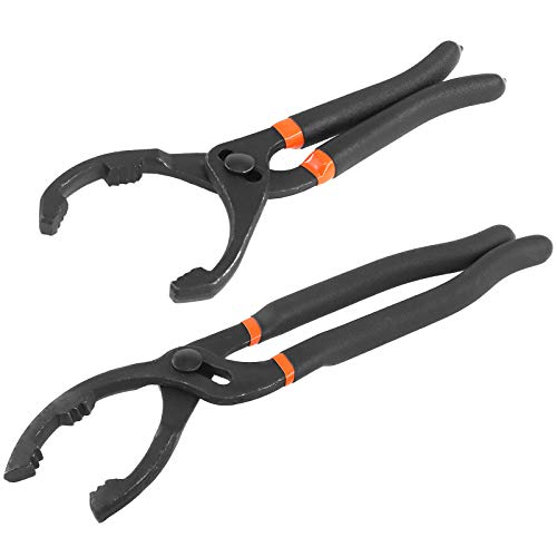 GLARKS 2Pcs 10" and 12" Long Handle Grip Oil Filter Pliers Set Adjustable Angle Hand Oil Filter Wrench for Auto Motorcycle and Trucks Use - Image 1
