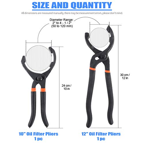 GLARKS 2Pcs 10" and 12" Long Handle Grip Oil Filter Pliers Set Adjustable Angle Hand Oil Filter Wrench for Auto Motorcycle and Trucks Use - Image 2