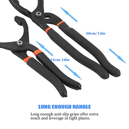 GLARKS 2Pcs 10" and 12" Long Handle Grip Oil Filter Pliers Set Adjustable Angle Hand Oil Filter Wrench for Auto Motorcycle and Trucks Use - Image 5