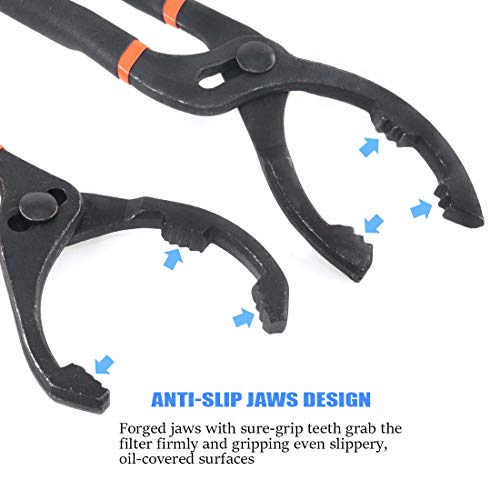 GLARKS 2Pcs 10" and 12" Long Handle Grip Oil Filter Pliers Set Adjustable Angle Hand Oil Filter Wrench for Auto Motorcycle and Trucks Use - Image 4