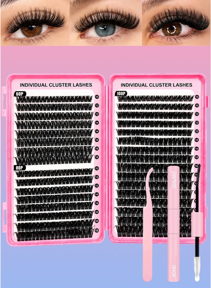 576pc DIY Lash Extension Kit: Wispy Individual Lash Clusters with Bond & Tweezer Set - At-Home False Eyelashes for Women - Image 1