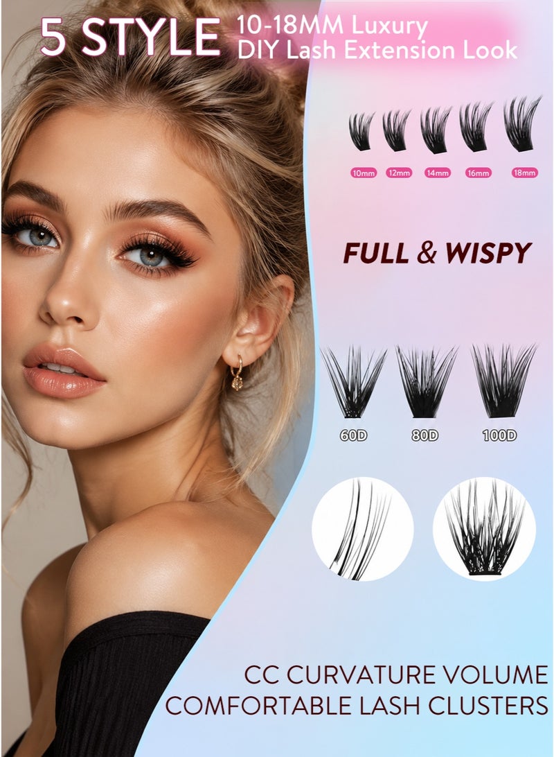576pc DIY Lash Extension Kit: Wispy Individual Lash Clusters with Bond & Tweezer Set - At-Home False Eyelashes for Women - Image 3
