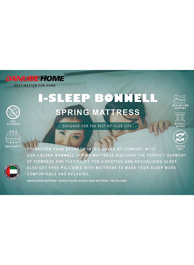 DANUBE HOME Isleep Bonnel Spring Mattress With 2 Pillow Free Medium Firm Feel Spine Balance For Pressure Relief L200xW160 cm Thickness 21 cm Cream/Black  - Image 2