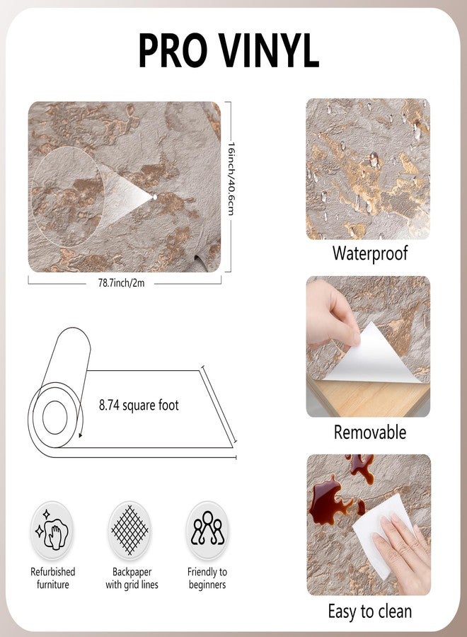 Bumoo Gray and Gold Marble Fancy Wallpaper 16" x 78.7'' Thicken Granite Peel and Stick Contact Paper Vintage Texture Glossy Self-Adhesive Waterproof Vinyl Removable for Living Room Countertop Kitchen Garage - Image 5