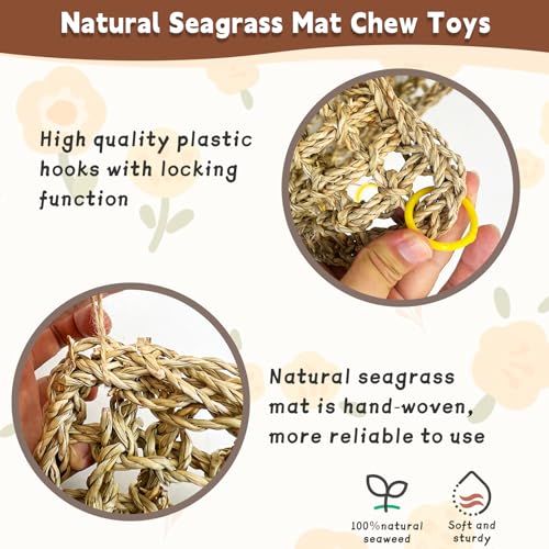 kathson 2 Pcs 295 x 7 Inches Large Bird Seagrass Mat Bird Hammock for cageBird Seagrass Woven netClimbing Rope Ladder with Hooks Chew Toys for Pigeon Cockatiel Conure Budgie Cockatoo Rat Hamster - Image 3