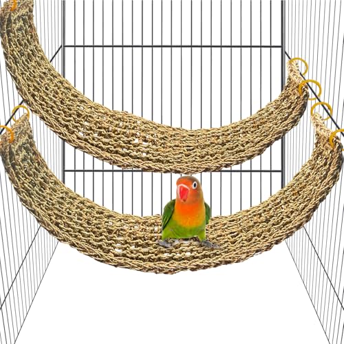 kathson 2 Pcs 295 x 7 Inches Large Bird Seagrass Mat Bird Hammock for cageBird Seagrass Woven netClimbing Rope Ladder with Hooks Chew Toys for Pigeon Cockatiel Conure Budgie Cockatoo Rat Hamster - Image 1