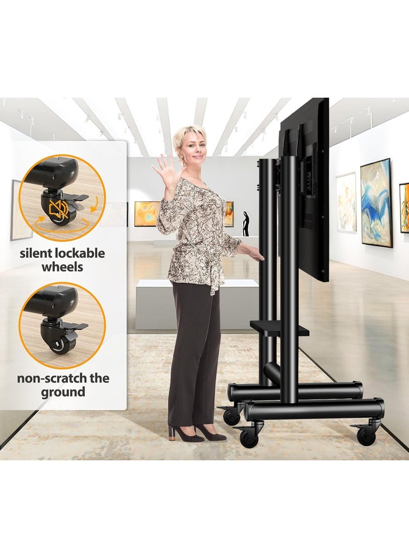 Heavy-Duty Mobile TV Stand with Wheels – Fits 50" to 92" Screens, Adjustable Height with Shelf, Supports up to 91kg - Image 3
