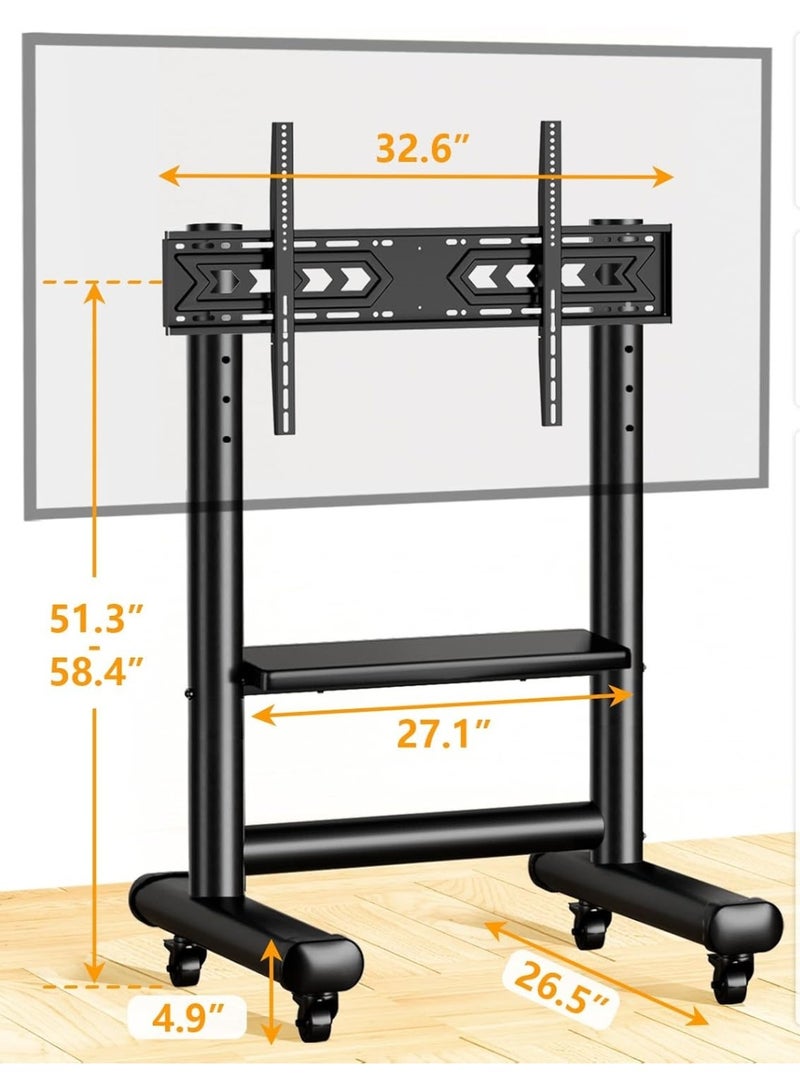 Heavy-Duty Mobile TV Stand with Wheels – Fits 50" to 92" Screens, Adjustable Height with Shelf, Supports up to 91kg - Image 2