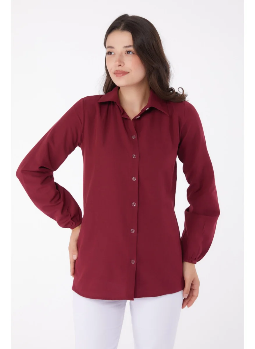 Tofisa Plain Shirt Collar Women's Claret Red Shirt - 13249