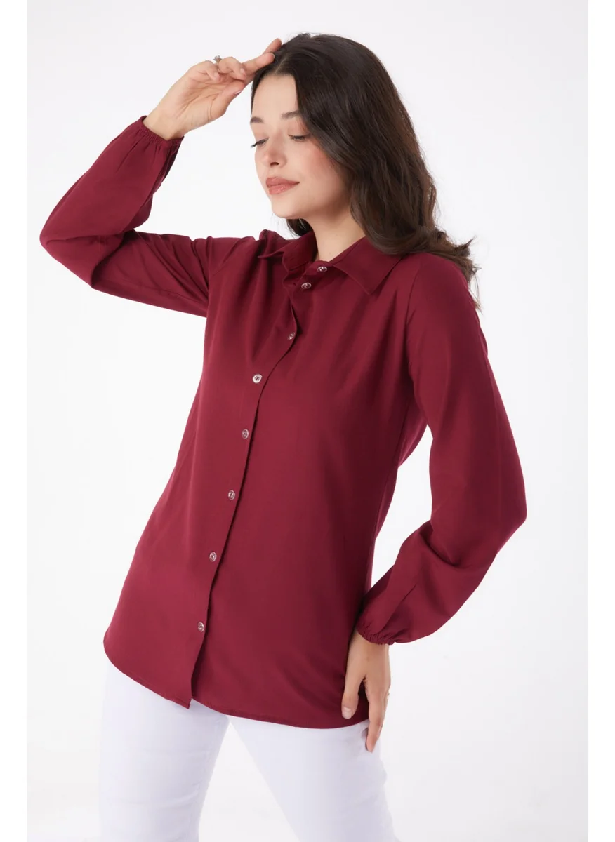 Tofisa Plain Shirt Collar Women's Claret Red Shirt - 13249