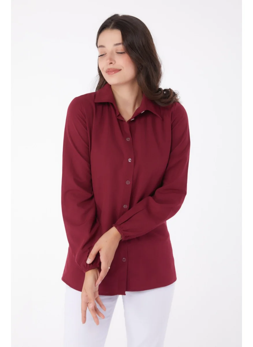 Tofisa Plain Shirt Collar Women's Claret Red Shirt - 13249