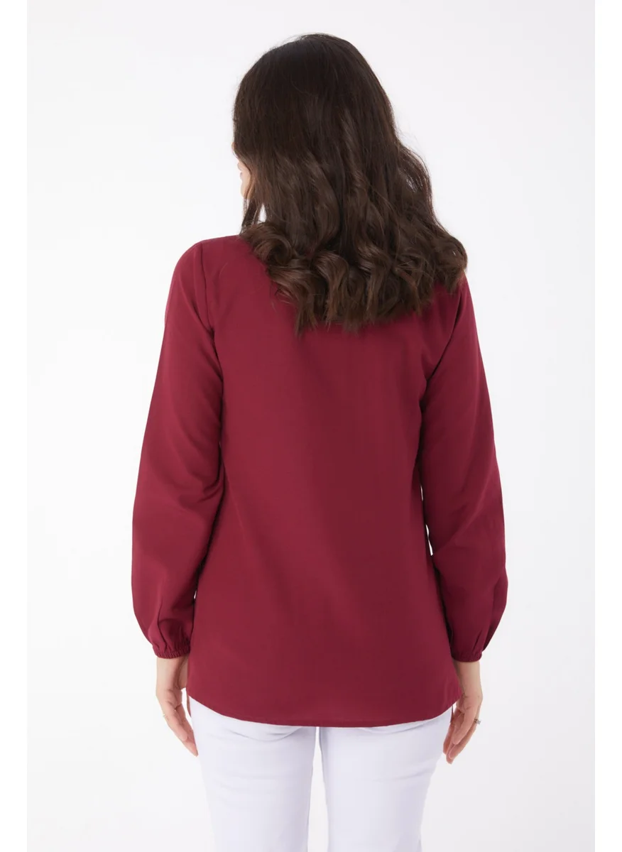 Tofisa Plain Shirt Collar Women's Claret Red Shirt - 13249