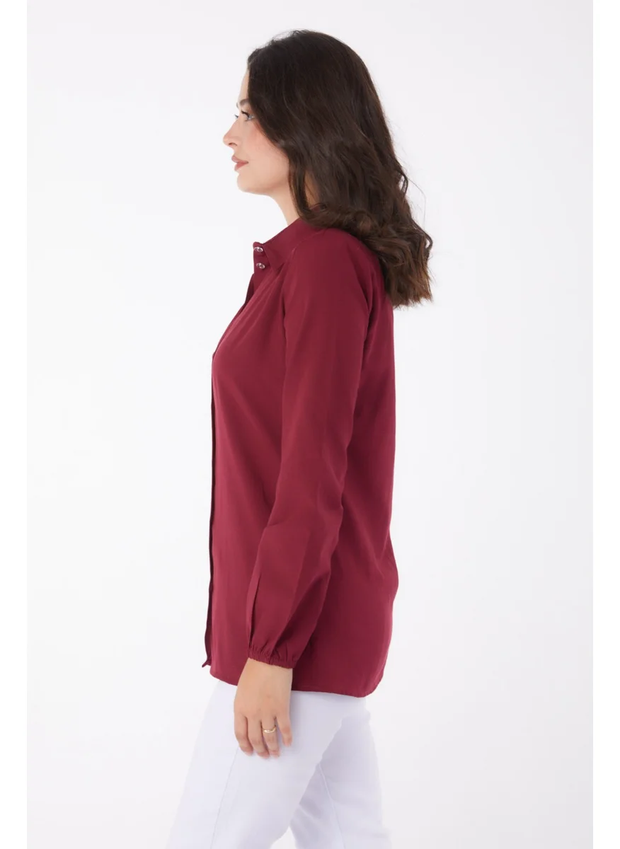 Tofisa Plain Shirt Collar Women's Claret Red Shirt - 13249