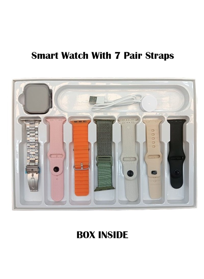 WISME Multi Functional Smart Watch with 7 set Strap and Wireless Charger For Men's and Boys Black  - Image 3