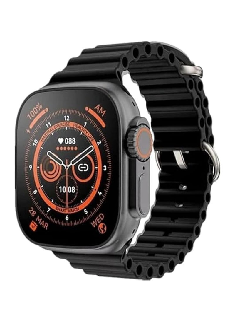 WISME Multi Functional Smart Watch with 7 set Strap and Wireless Charger For Men's and Boys Black  - Image 2
